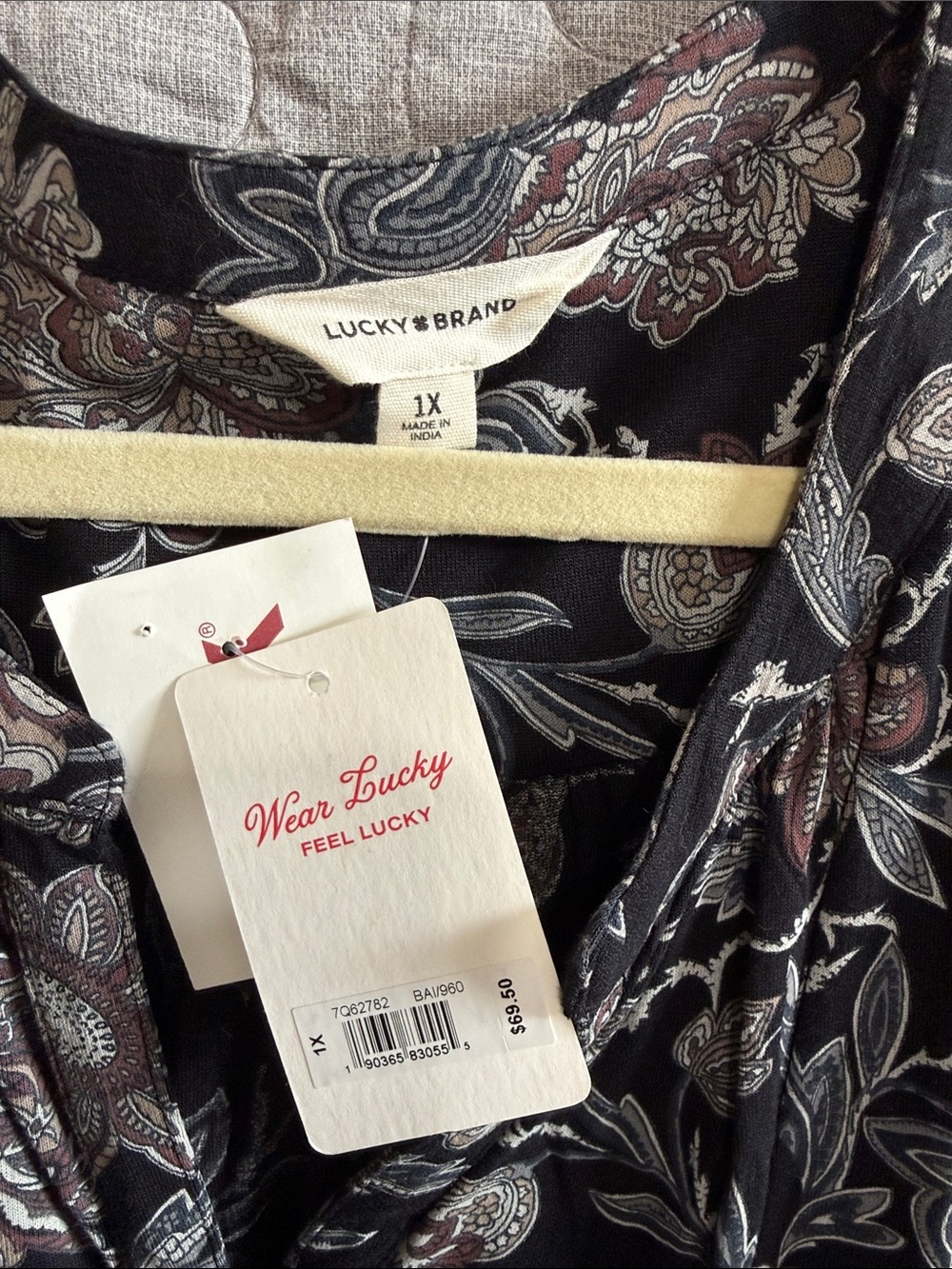 Lucky Brand Black Floral Henley Tunic with Border Print - Picture 2 of 3